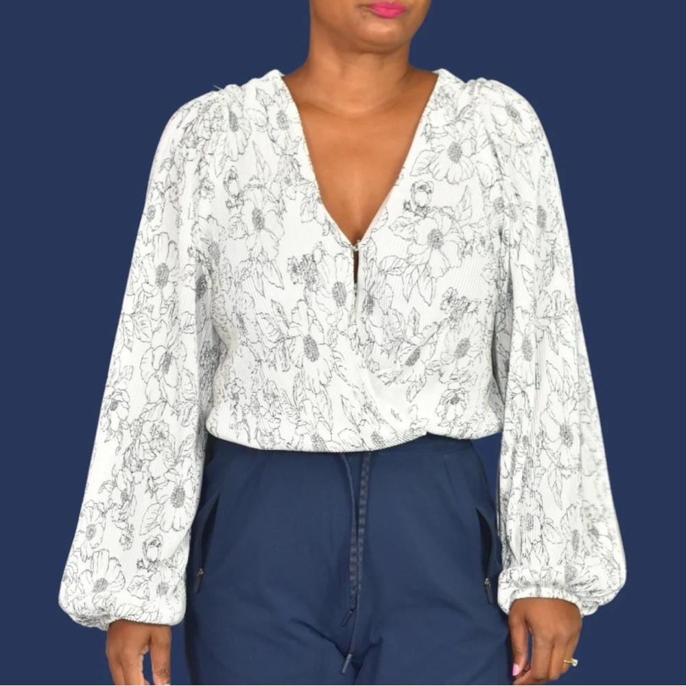 ASTR The Label Faux Wrap Floral Blouse